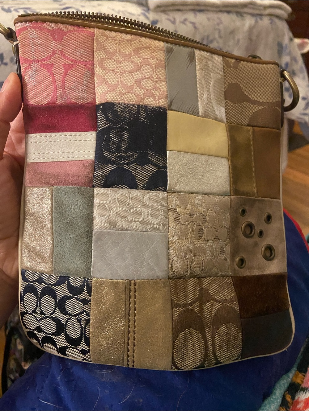 Coach Patchwork Crossbody Bag in Pink, Navy, Gold, Cream, Brown